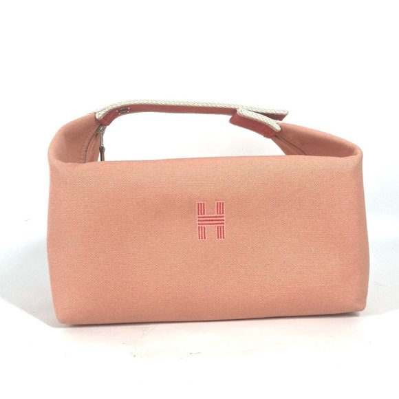 HERMES Hermes Bride A Black GM Vanity Bag Pouch Handbag Canvas Women's Guava ... - Picture 1 of 16